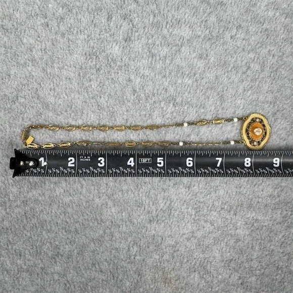 1928 Vintage Style Cameo Rose Pendant Necklace Gold Tone Filigree - Picture 7 of 7